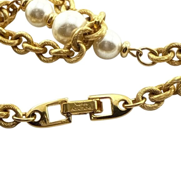 Vintage Napier Gold Tone Rope Chain Necklace with Faux Pearls 1980s Signed - Picture 7 of 8